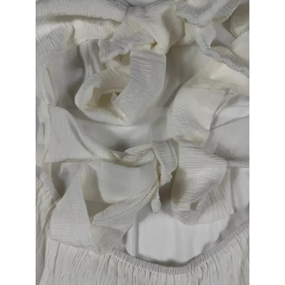 Altar’d State Gigi Dress White Open Back Bow Tiered Mini Size Medium